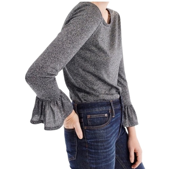 J. Crew Tops - J. Crew Sparkle bell sleeve black and silver metallic top New with Tags Medium